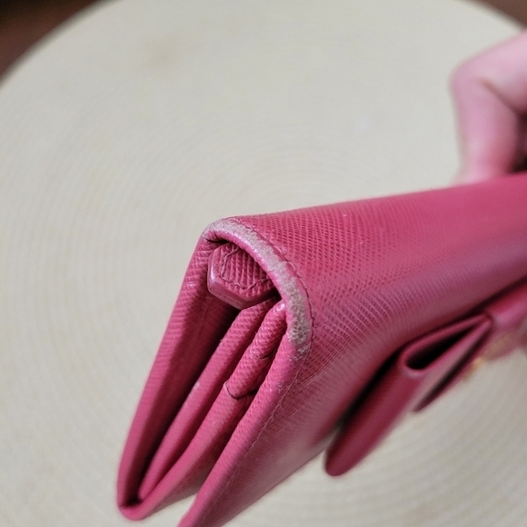 Prada Saffiano Fiocco Leather Bow Continental Flap Wallet Pink Peonia - Picture 4 of 14